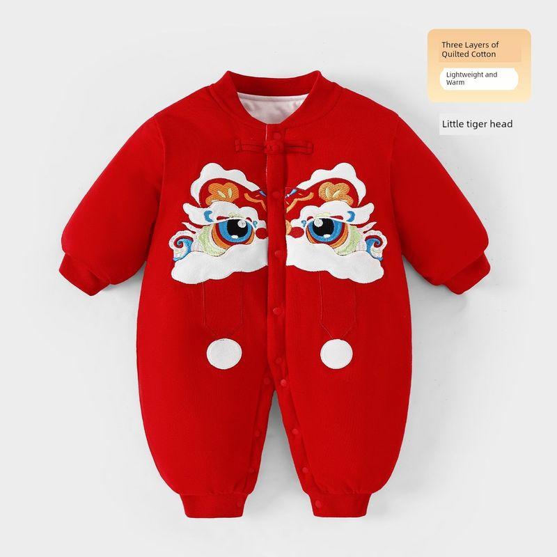 Year Outfit Padded and Thickened New Year Clothing Infant New Year Greeting Outfit Chinese Style One-Year-Old Full Month Autumn and Winter Clothing