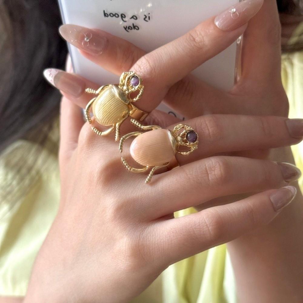 Punk Style Retro Insect Ring Macaron Color Enamel Beetle Ring Beetle Opening Ring  Decoration