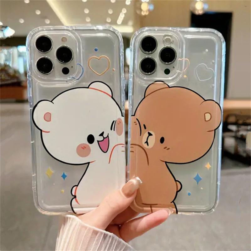 Dog Cat Couple Phone Case For iPhone 16 15 11 12 14 13 Pro Max Mini XS X XR 7 8 Plus Kawaii Cute Cartoon Animal Cellphones Cover