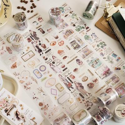 200cm/Roll Matte PET White Ink Tape Coffee Shop Series Literary Ins Style Handbook DIY Decorative Stickers