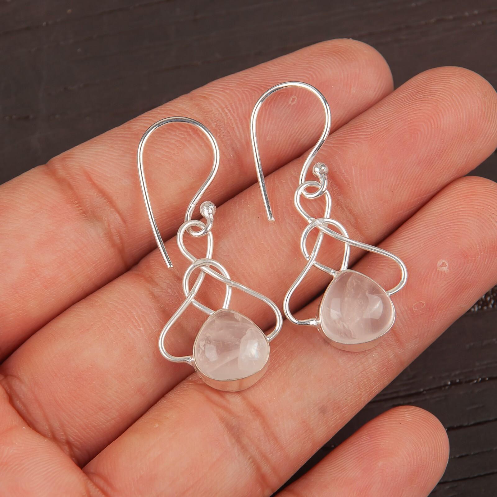 

Rose Quartz Gemstone 925 Sterling Silver Handmade Jewelry Earrings 1.50 For Her EE-2-22