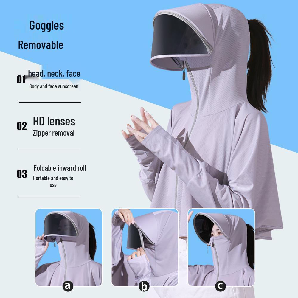 Women's Summer Ice Silk Sun Protection Clothing Set: Breathable Anti-UV Cycling Face Mask & Full Face Neck Guard.