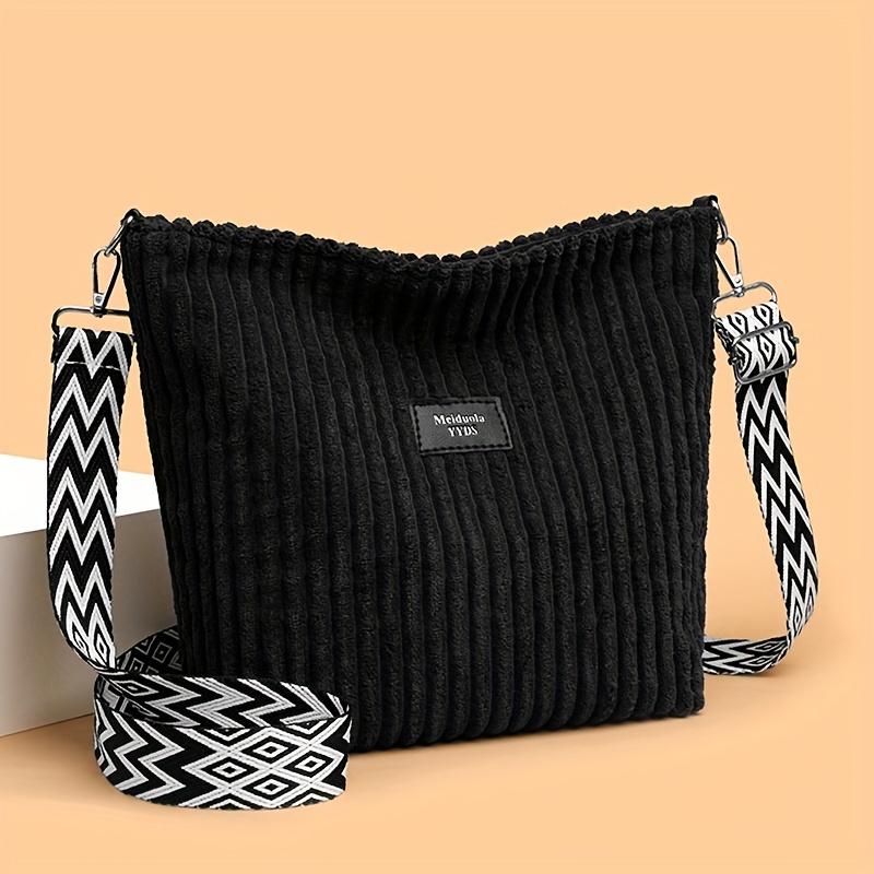 

Женская однотонная повседневная вельветовая сумка кроссбоди, большая вместительность, наплечный рюкзак на молнии, модная плюшевая сумка под мышкой чёрный