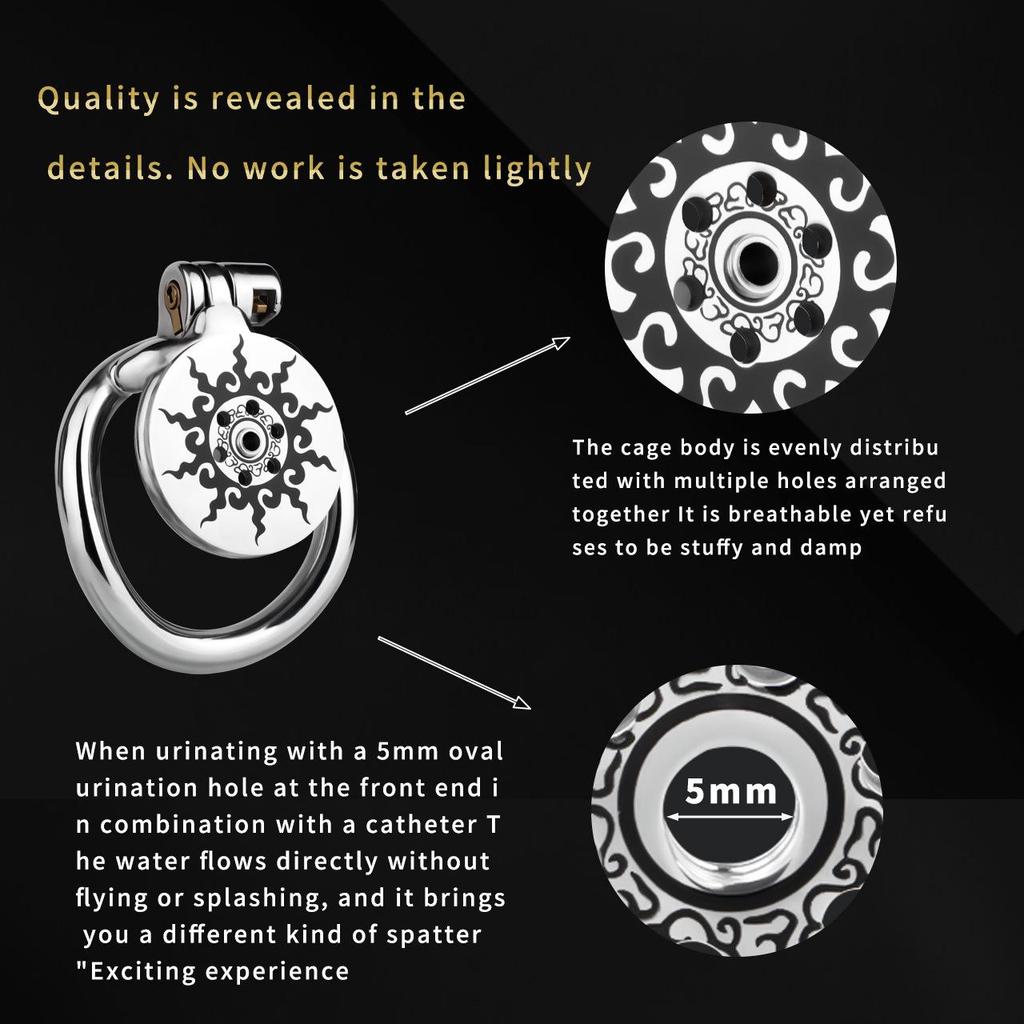 Sunflower Design Stainless Steel Chastity Belt for Men with Flat Negative Electrode Lock - Adult Product