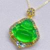 Pendant New Chinese Style Green Stone Laughing Buddha Surrounded by Zircon Men and Women Buddha Necklace