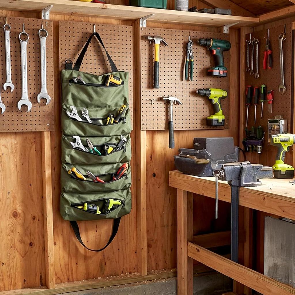 1pc Heavy-Duty Roll-Up Tool Bag for Professionals, Multi-Pocket Oxford Fabric Organizer for Mechanics, Electricians, Plumbers