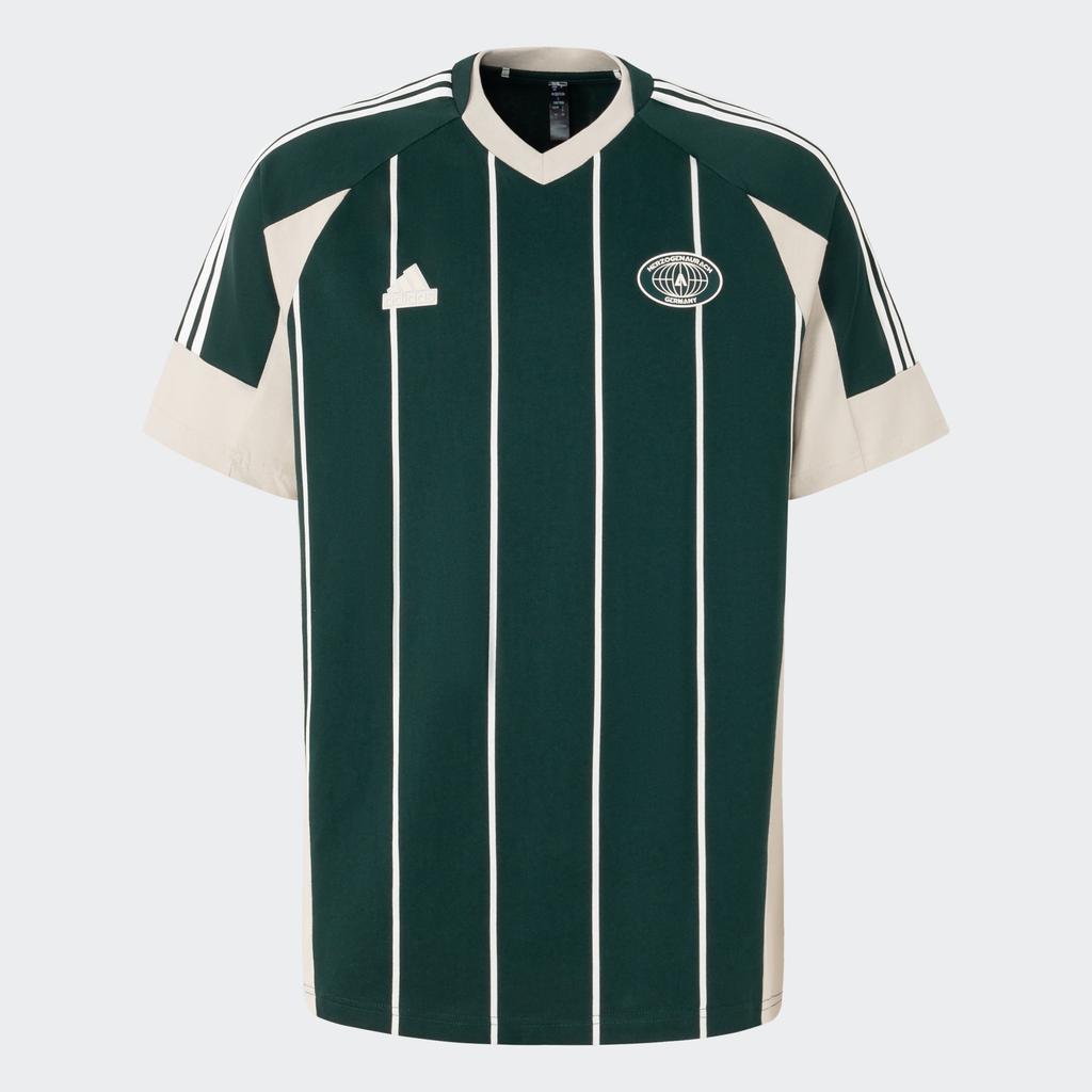 adidas Loose Striped V-Neck T-Shirt With Drop Shoulders Unisex Tops Night-Sky-Green Han-Jade-White JC5679