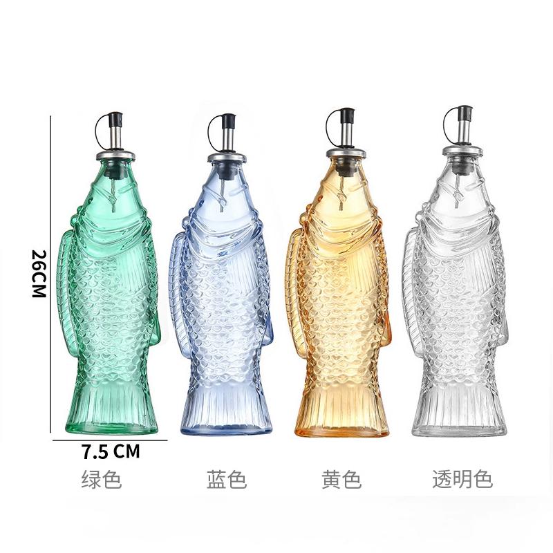 350ml skleněná láhev na olej Kreativní rybí kořenící nástroj pro domácnost Láhev na sezamový olej v kuchyni Průhledná skleněná láhev na olej