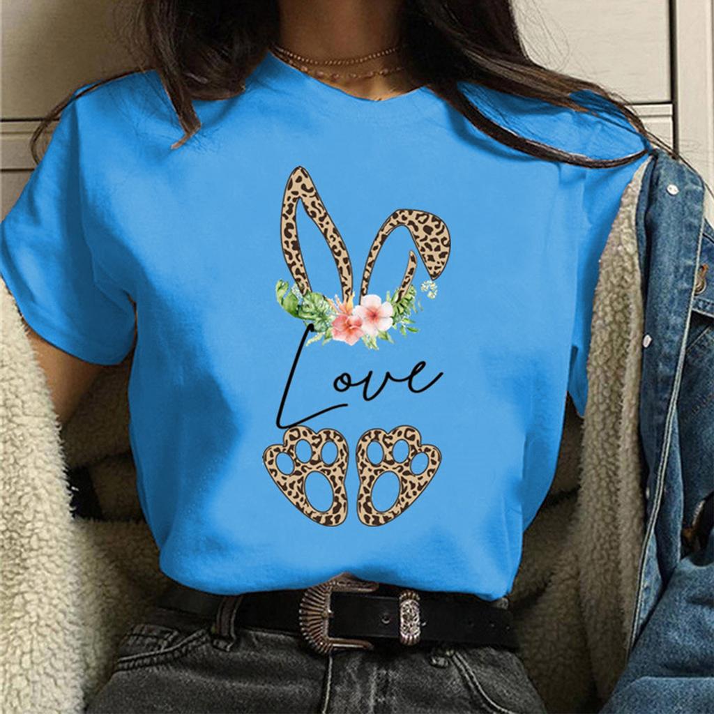 Outeck Easter Day T-Shirt Women Letter Print O Neck Short Sleeves Casual Tees 31E Outeck Easter Day T-Shirt Women Letter Print O Neck Short Sleeves Casual Tees 31E