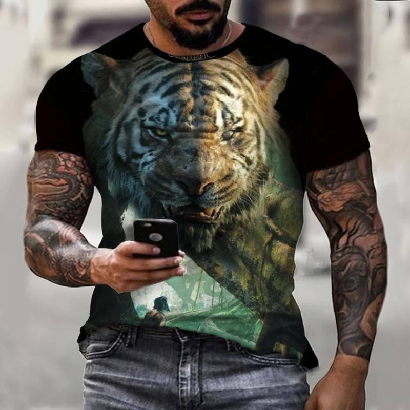 

Мужская футболка с принтом «Зверь, тигр, животный мир», топ с короткими рукавами, модная повседневная уличная повседневная одежда большого размера с круглым вырезом 2XL