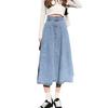 Women's Autumn Plus Size Denim Midi Skirt - High Waist Slimming A-line with Elastic Waist