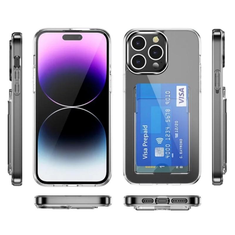 For iPhone 15 Pro Clear Phone Case with 2Pcs Screen Film WANLONFENG CK1 Series Card Holder Cover (Big Lens Hole)