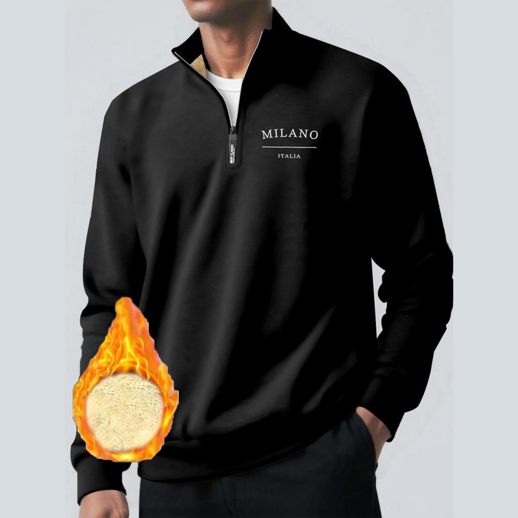 Men's Pullover Long Sleeved Stand Up Collar Sweatshirt Casual Cut Height Collar Lamb Wool Base Shirt