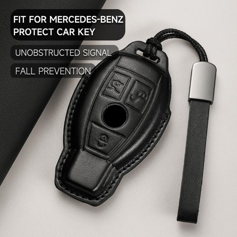 Genuine Leather Car Key Case Cover Key Bag For  Mercedes Benz A C E S G Class GLC CLE CLA GLB GLK GLS Protect Set Accessories