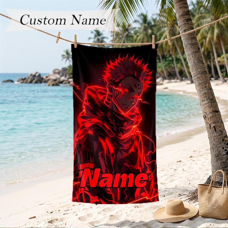SUKUNA Custom Name Printed Beach Towel Personalized Soft Towel For Swimming Beach Travel