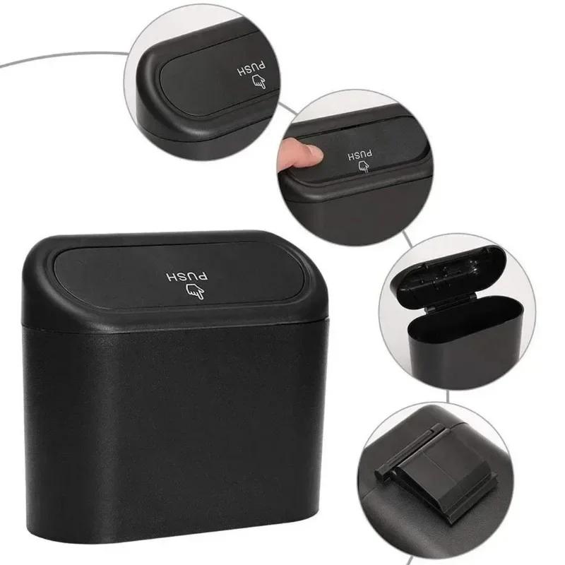 Car Trash Bin Hanging Vehicle Garbage Dust Case Storage Box Black Square Pressing Type Trash Can Auto Interior Accessories