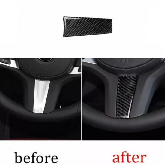 Real Carbon Fiber Cover Trim 2018-22 For BMW 5 Series Steering Wheel Sheet Panel