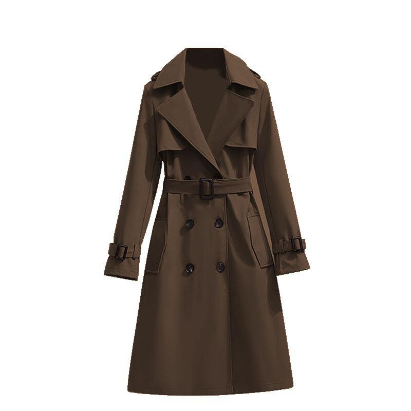 Women's Double Breasted Long Trench Coat with Tie Belt and Cuff Straps