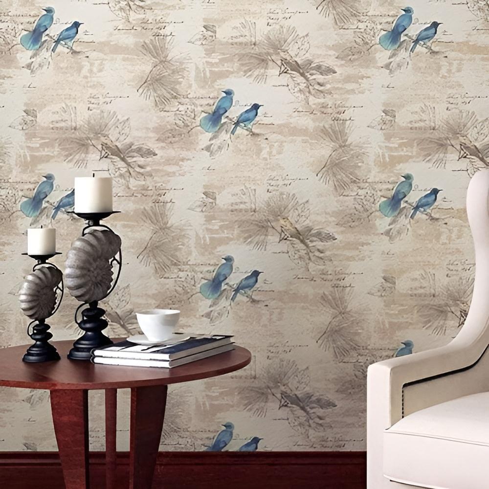 Vintage Bright Blue Birds Peel and Stick Wallpaper Floral Self Adhesive Wallpaper Removable Contact Paper for Dresser Drawer