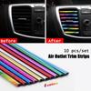 10pcs/set Car Styling Mouldings 20cm Interior Air Vent Grille Switch Rim Trim Outlet Scratch Guard Protector Car Styling Strip