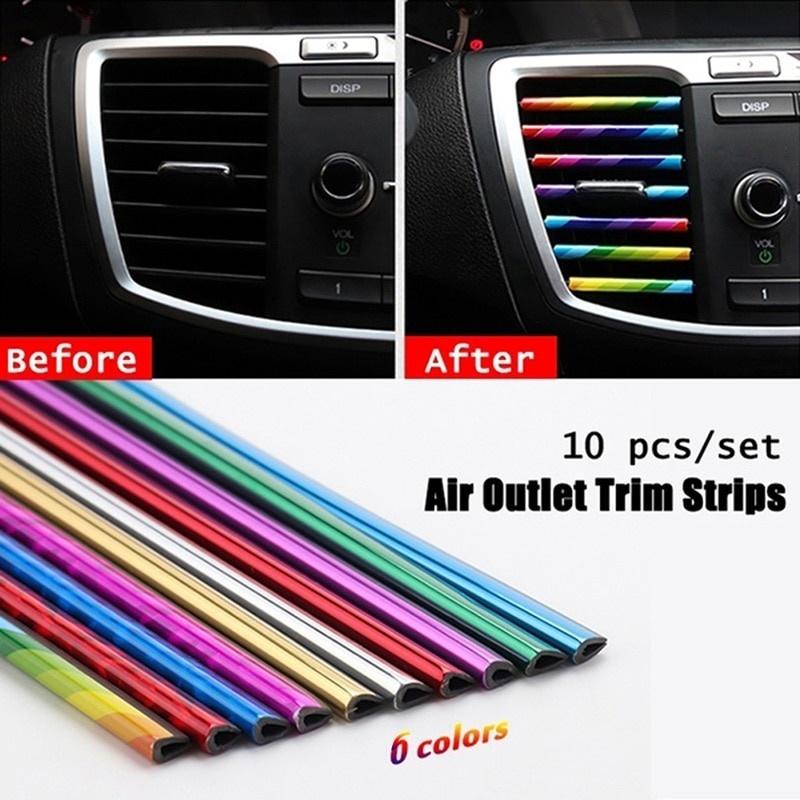 10pcs/set Car Styling Mouldings 20cm Interior Air Vent Grille Switch Rim Trim Outlet Scratch Guard Protector Car Styling Strip