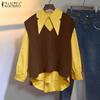 ZANZEA Women Casual Fake Two-Piece Long Sleeve Contrast Color Shirts