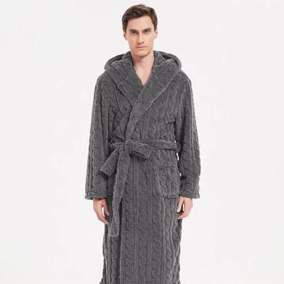Fall Winter Men's Warm Robe Pajamas Couple Robe Shu Cotton Velvet Jacquard Hooded Thickened Couple Robe Homewear