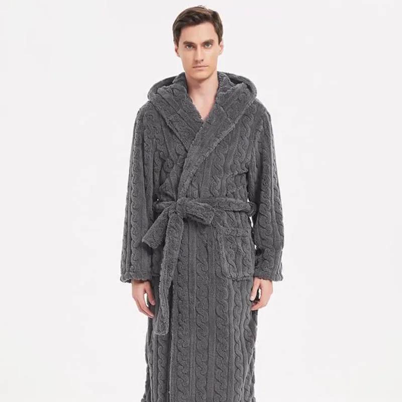 Fall Winter Men's Warm Robe Pajamas Couple Robe Shu Cotton Velvet Jacquard Hooded Thickened Couple Robe Homewear