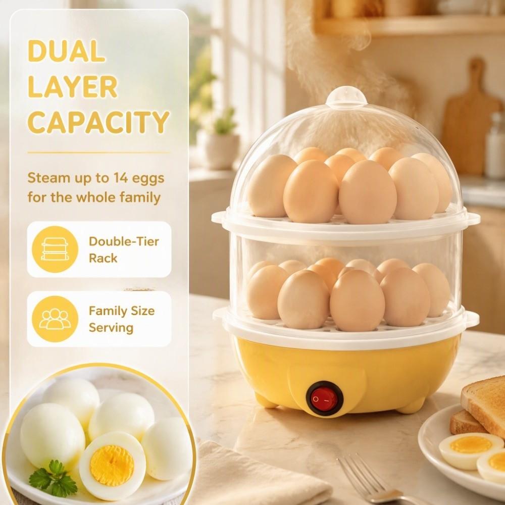 Yellow Electric Egg Steamer Plastic Egg Boiler Appliance Breakfast Machine Kitchen Appliance