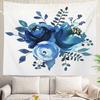 Navy Blue Watercolor Mountains Wall Tapestry, Sky Wall Hanging Large Tapestry Decoration Polyester Fiber White Hem Around for