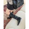 Cowhide version~ Maillard wide tube square head knight boots women's inner height increase and thin boots brown knee boots