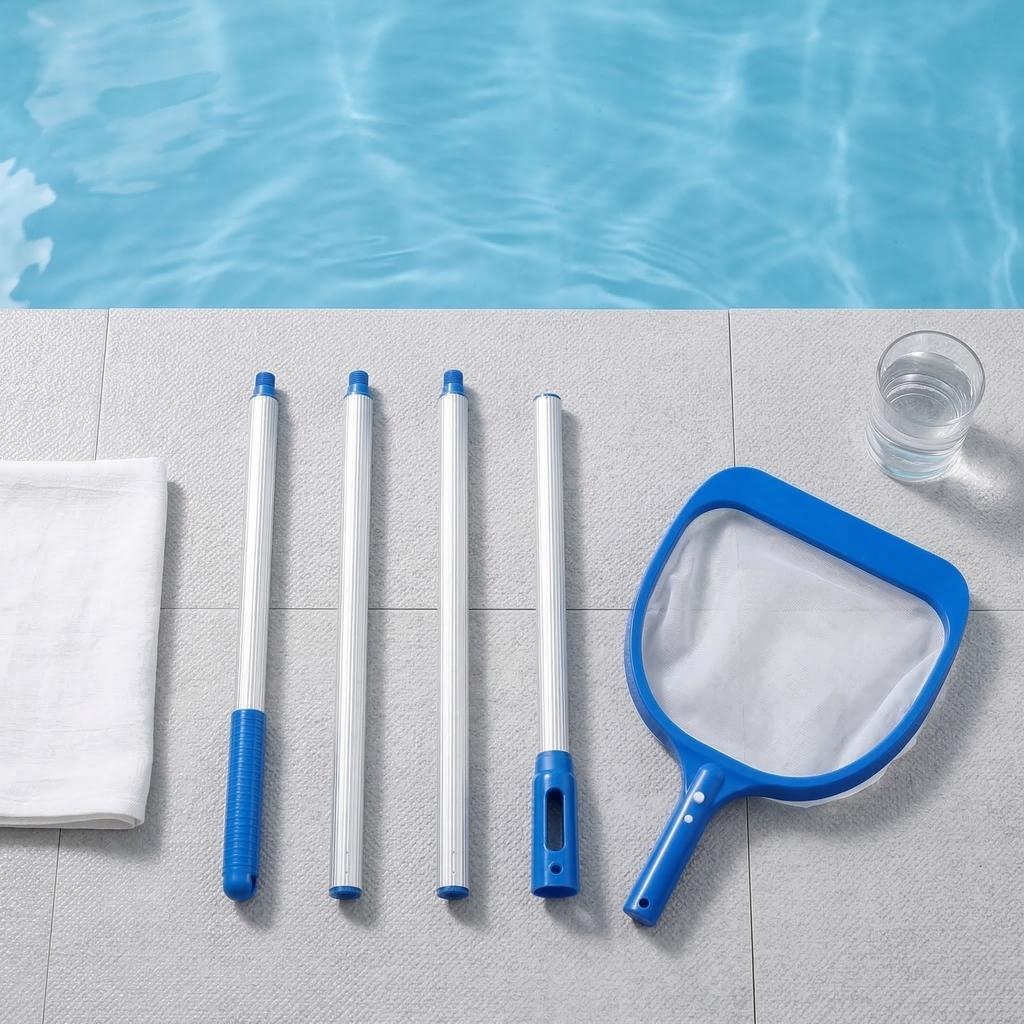 Swimming Pool Leaf Skimmer Net with Telescopic Aluminum Pole Detachable Fine Mesh Net for Outdoor Pool Maintenance Cleaning