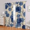 2 szt. Zasłony z nadrukiem niebieskich liści   Tkanina poliestrowa   Można prać w pralce   Nadają się do dekoracji sypialni salonu