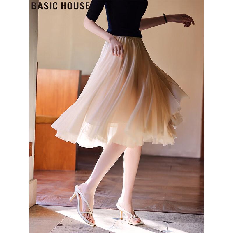 

Basic House Flowy Mesh Pleated Midi Skirt M