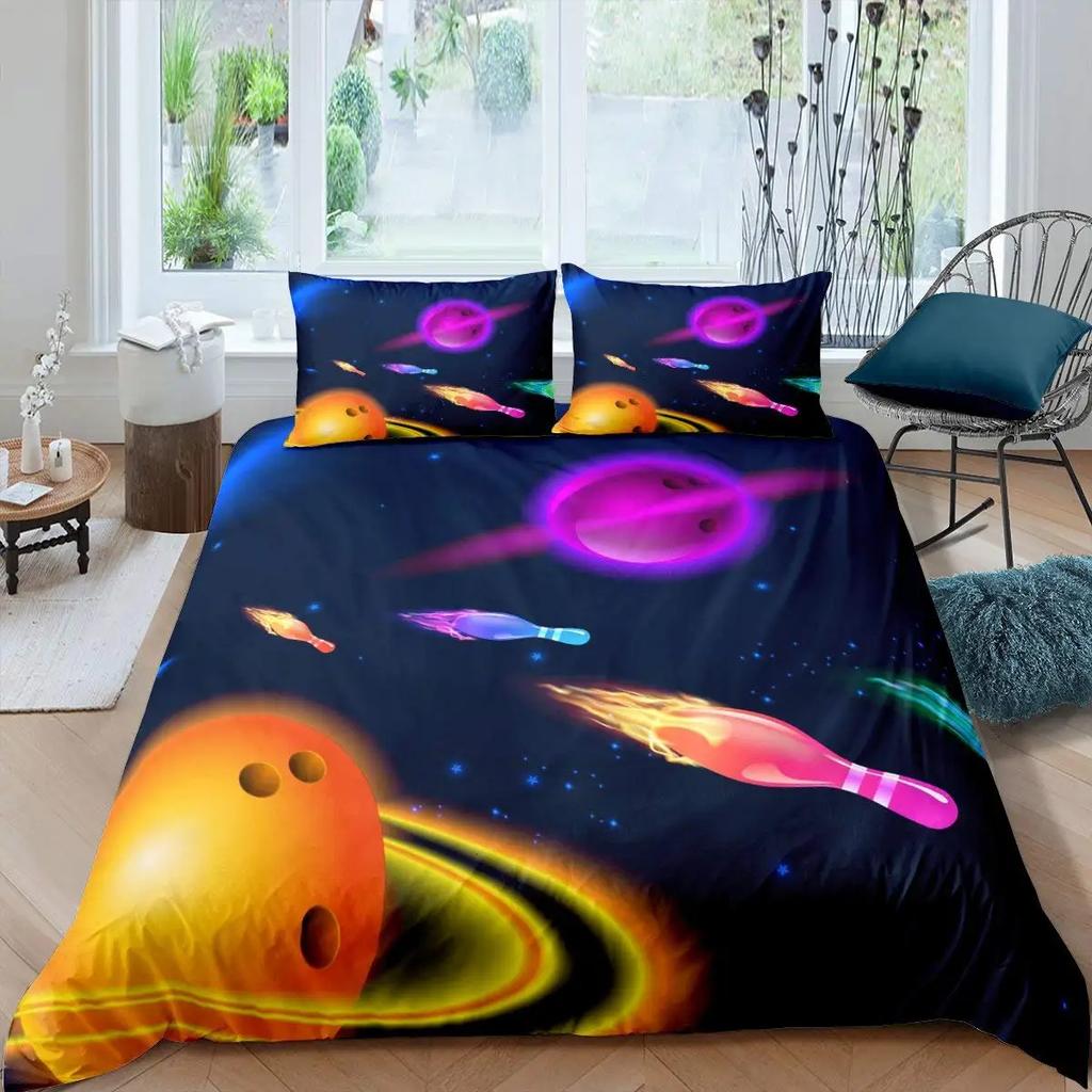 Men Bowling King Queen Duvet Cover Sports Competition Bedding Set Ball Games Starry Sky Comforter Cover Polyester Quilt Cover