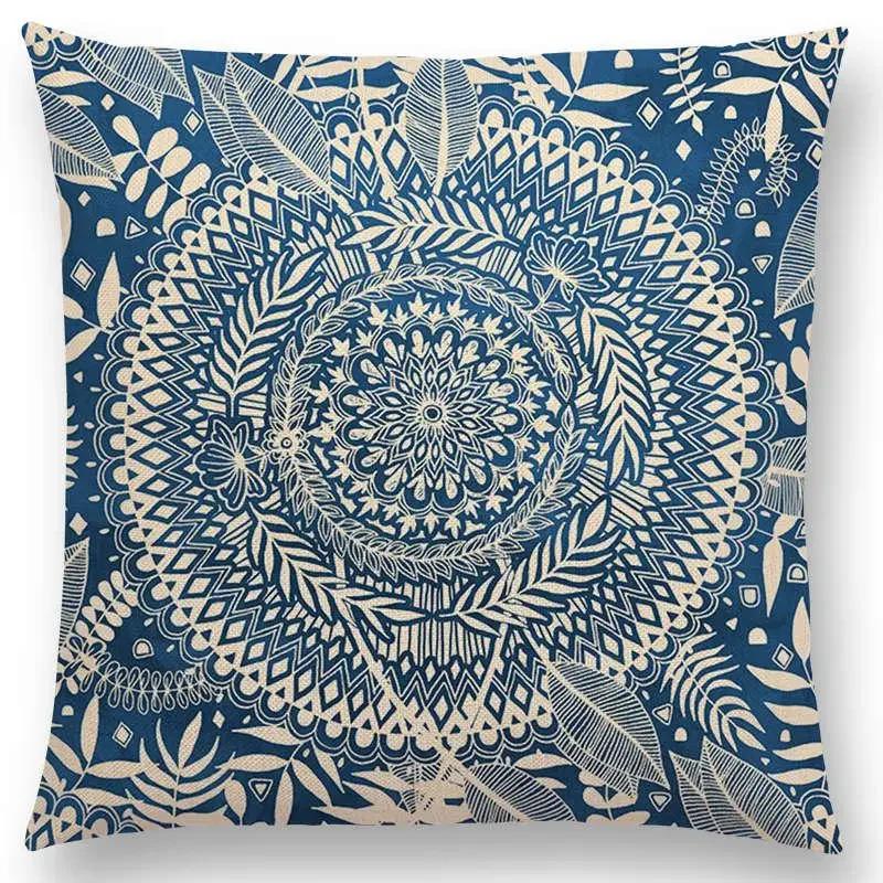 New Boho Art Flower Gorgeous Floral Diamond Doodle Botanical Geometry Mandala Decorative Pattern Cushion Cover Throw Pillow Case