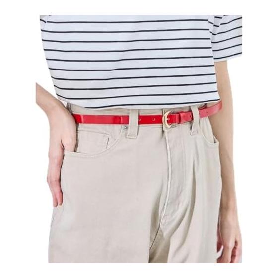 [Rope Picnic Passage] 16mm Curved Round Buckle Belt Red (60) F