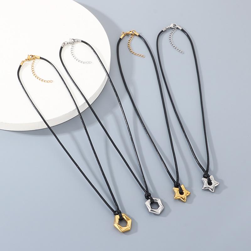 Minimalist Stainless Steel Pendant Necklace for Men Women Star/Heart/Hexagon Charm on Black Nylon Cord Choker Trendy Jewelry