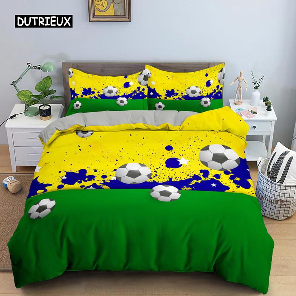 3D Boys Teens Football Comforter Cover Set Queen Size Soccer Ball Duvet Cover Polyester Bedding Set 2/3pcs Soft Twin Quilt Cover