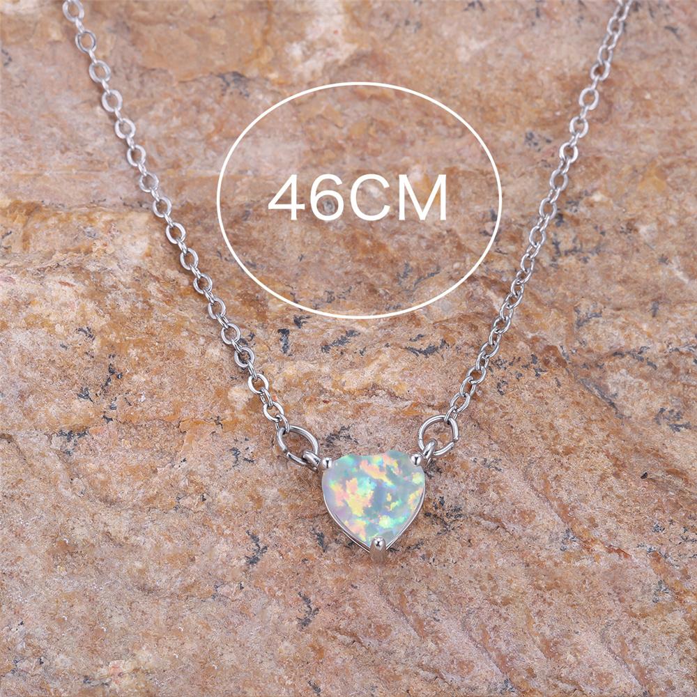 Female Crystal White Opal Stone Love Heart Pendant Necklace Vintage Silver Color Wedding Jewelry For Women