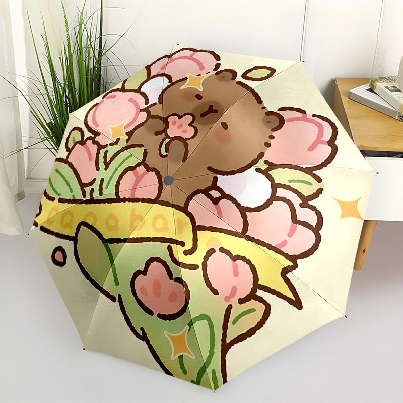 

1pc Floral Wreath Capybara Automatic Open/Close Umbrella, Folding Compact Umbrella with Lightweight Design for Women/Men yy251028227