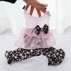 Dog Jumpsuit Round Neck Floral Printed Ruffles Hem Bowknot Romper Pet Dog Pet Supplies