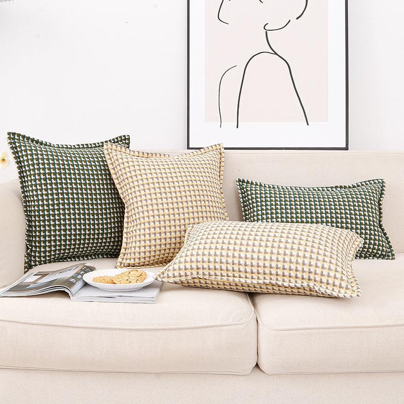 Plaid Linen Throw Pillow - Vintage Houndstooth Cushion Cover for Sofa, Bedroom, Office Chair & Bohemian Decor