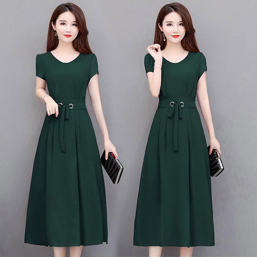Wide Width Maxi Dress for Women - Short Sleeve, Knee Length A-Line Dress with Waist Belt
