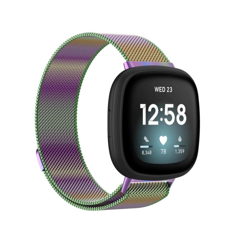 For Fitbit  Versa 4 / 3 Milanese Magnetic Metal Weave Watchband, Large Size