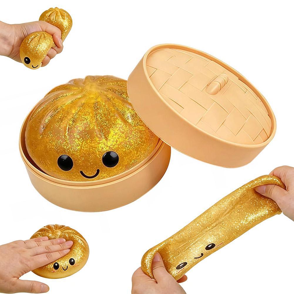 Vivid Dumpling Squishy Stress Ease Plaything With Steamer Durable Dough Ball Squeeze Rebound Sensory Fidget Toy Set Office Gift