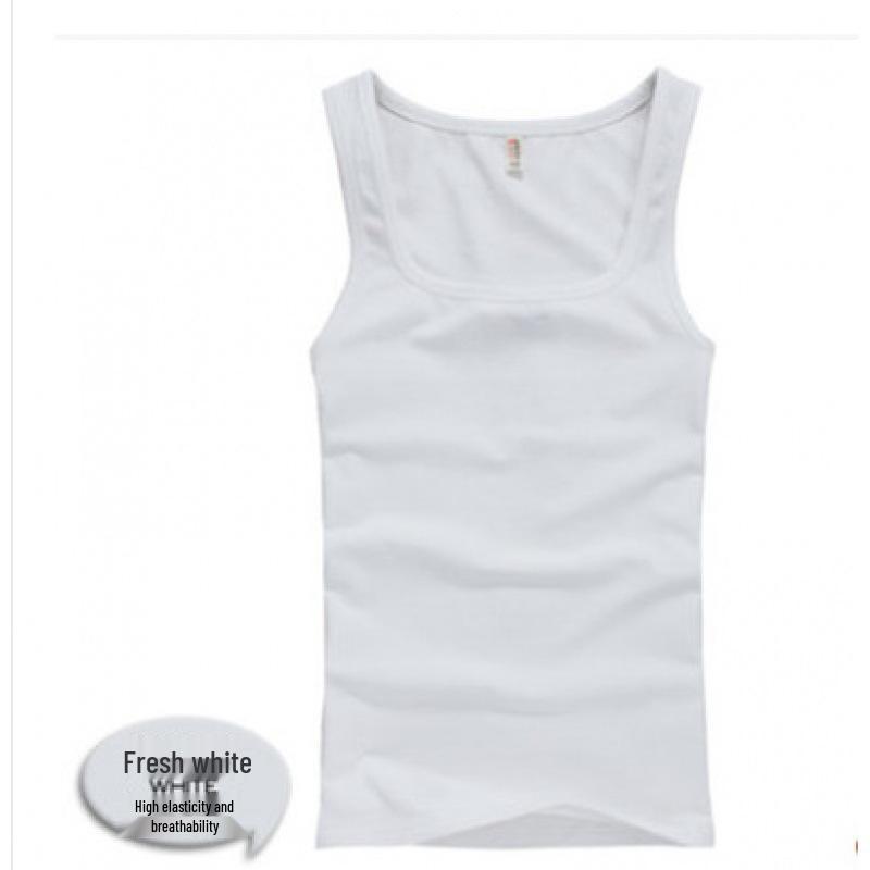 

Чоловіча бавовняна майка облягаючого крою з квадратним вирізом для літнього фітнесу M білий