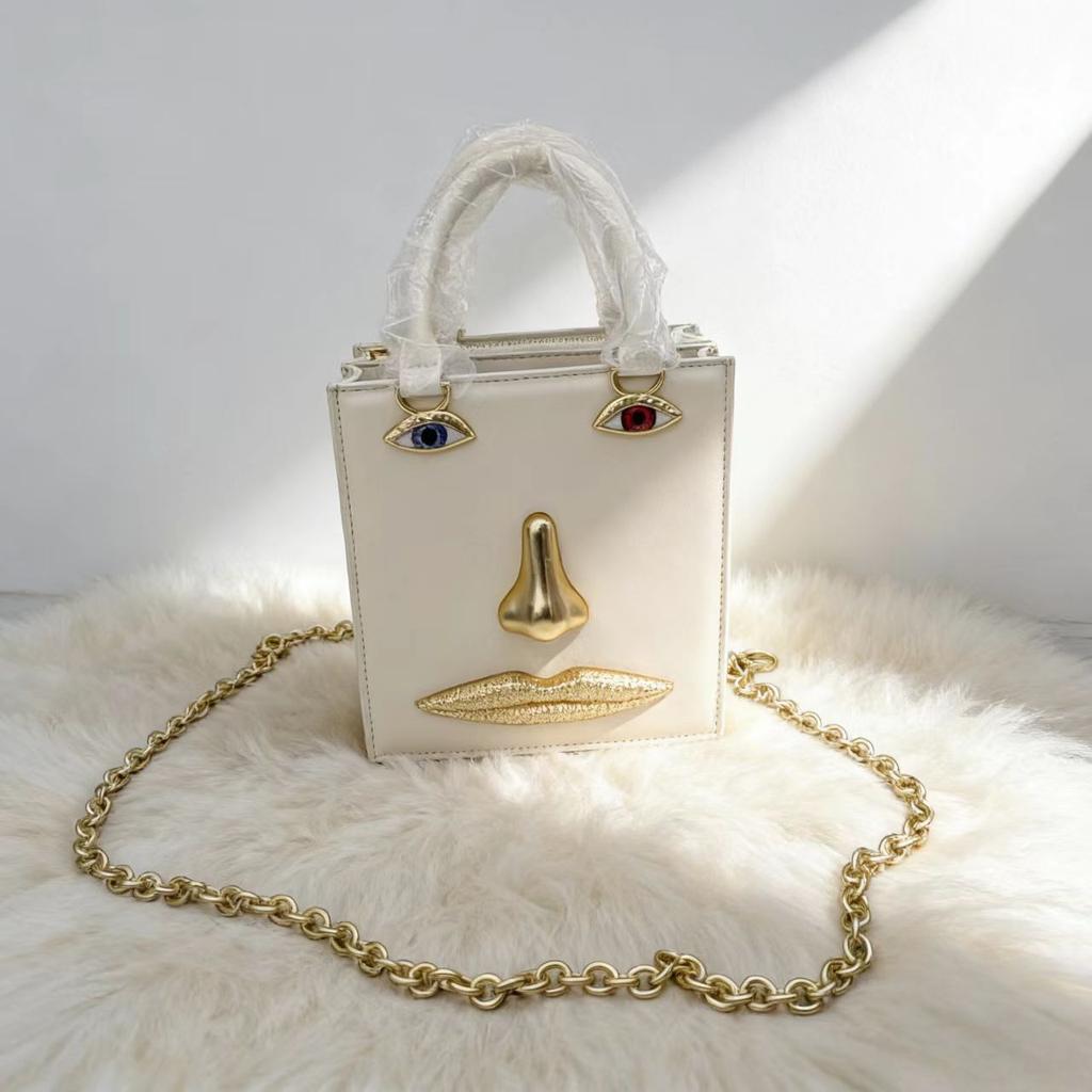 2026 Face Handbag Female Fashion Silver Lacquer Leather Small Square Bag