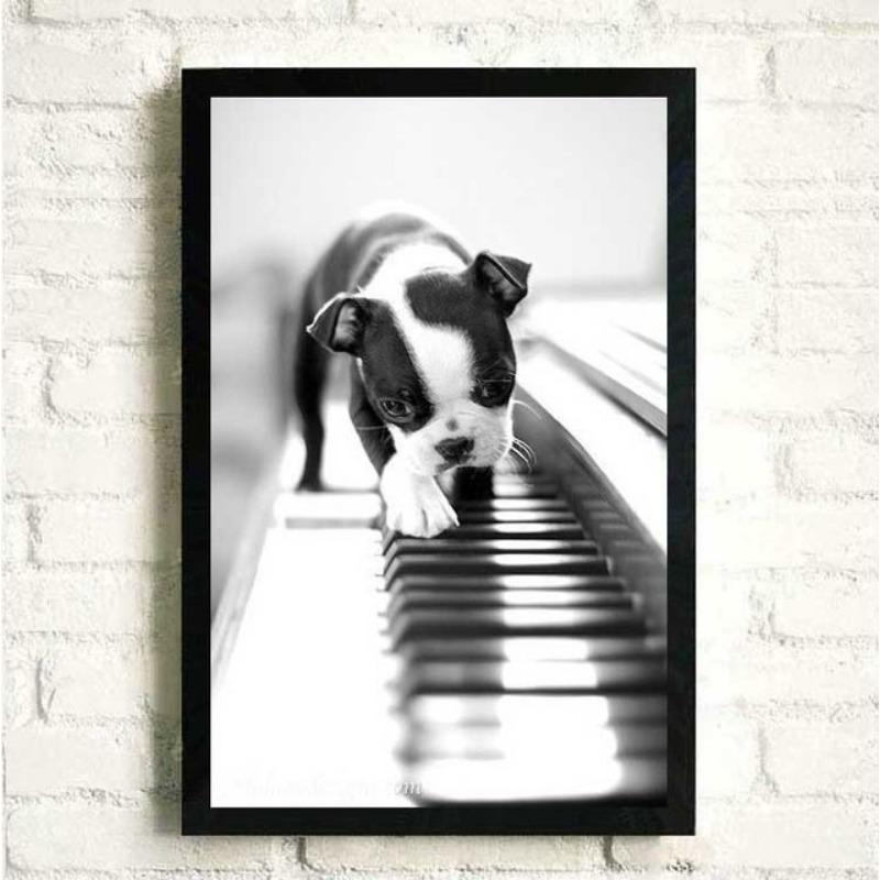 Piano Blanco y Negro con Flores Animal Perro Gato Mascota Música Pintura en Lienzo Pósteres e Impresiones Arte de Pared Imagen de Mujer Decoración para el Hogar