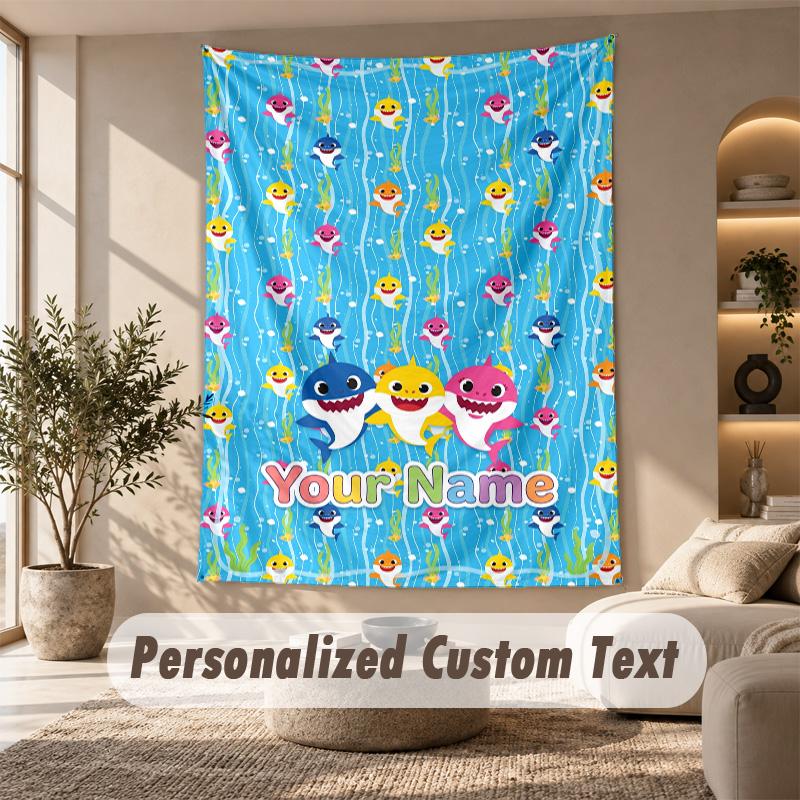 Baby Shark Tapestry, Personalized Custom Text, Wall Hanging Tapestry For Living Room Home Wall Decor